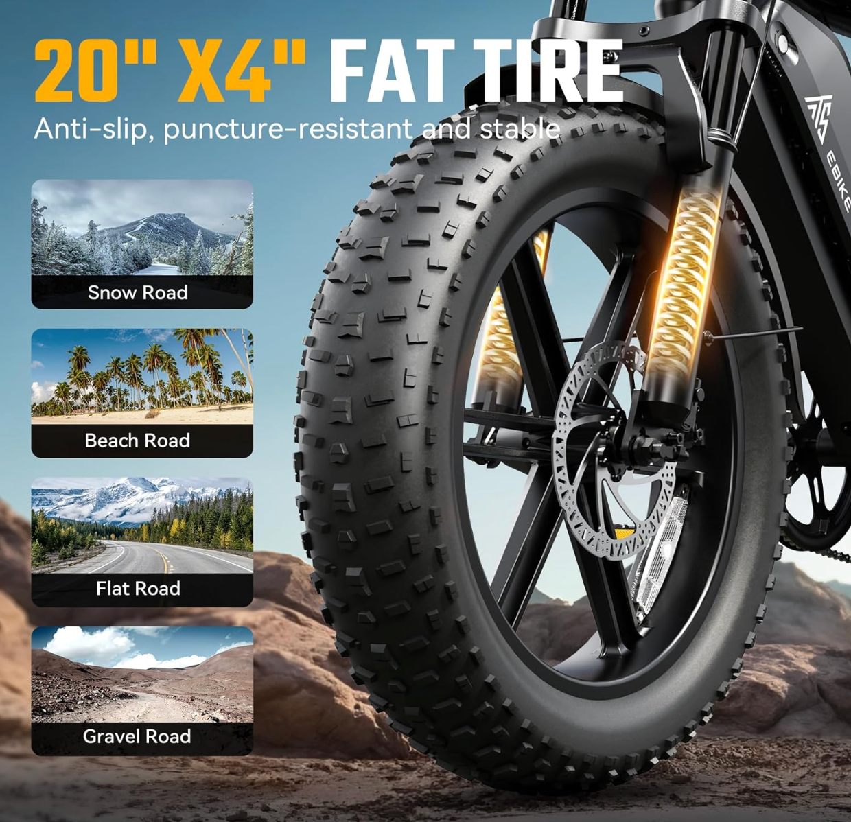 VOLTATRONIQUE All-Terrain Electric Bike – 1500W, 20" Fat Tires, 48V Battery